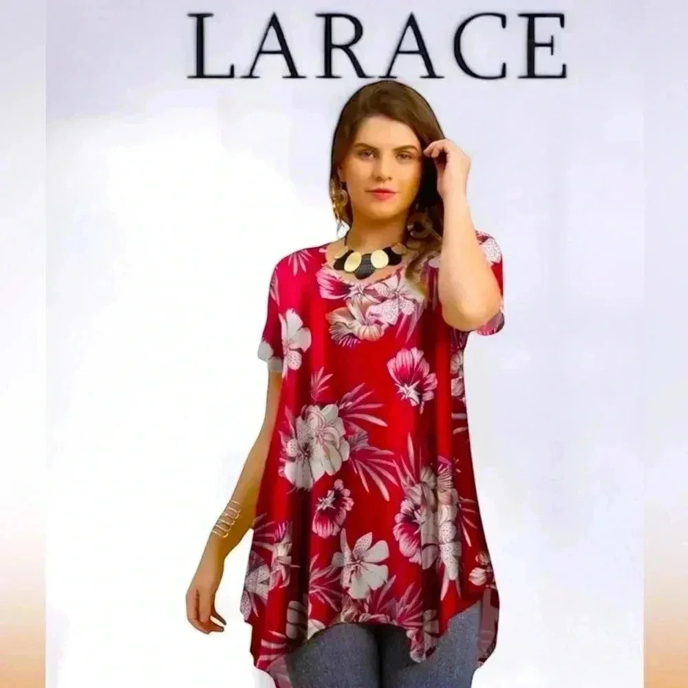 NWT, Larace, Tunic Asymmetrical Blouses, Medium, Red